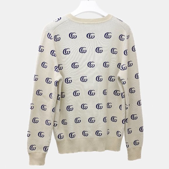 Gucci Monogram GG Knit V-Neck Sweater - Cream - Picture 2 of 14